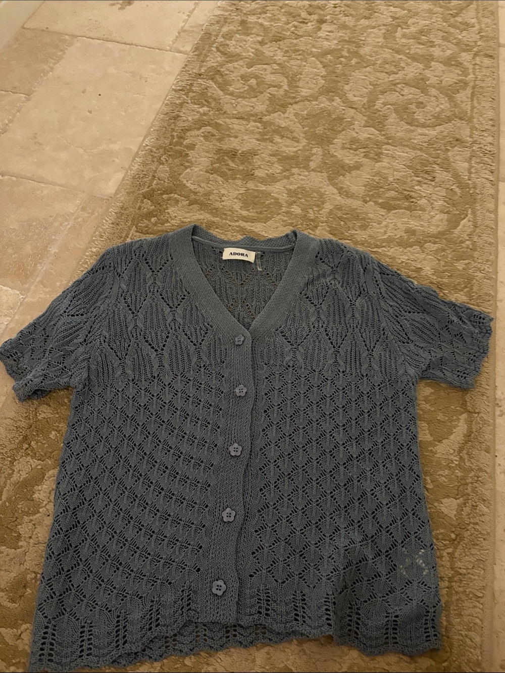 ADORA Dusty Blue Short-Sleeve Openwork Cardigan